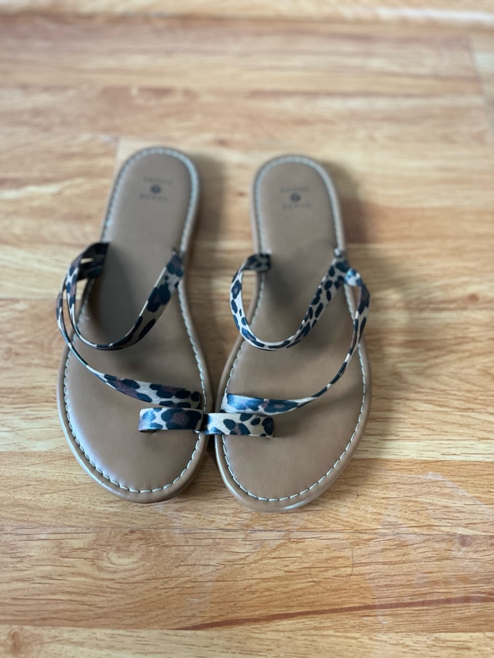 Woven Leopard Print Strap Sandal - Women's Tan Footbed - Picture 1 of 3